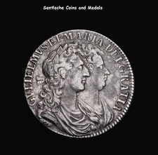 1689 WILLIAM & MARY SILVER HALF CROWN - First Bust & Shield