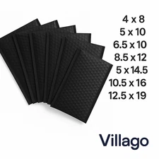 Villago Black Poly Bubble Mailers 4x8–14.5x20 | Waterproof Padded Envelopes