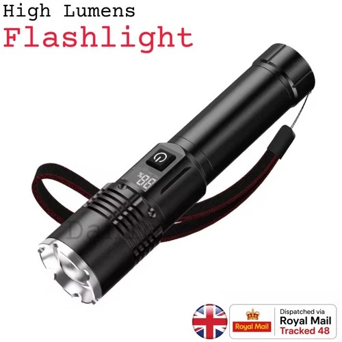 800LM USB Rechargeable LED Flashlight Torch Digital Display Zoom Hiking Lamp
