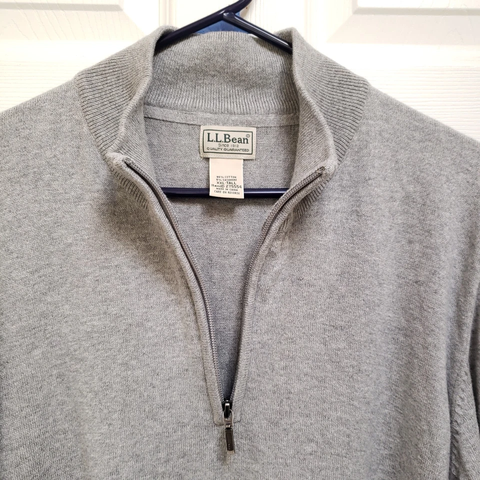 LL Bean Gray Cotton Cashmere Pullover Quarter Zip Sweater 275554 Mens XXL Tall - Image 3 of 4