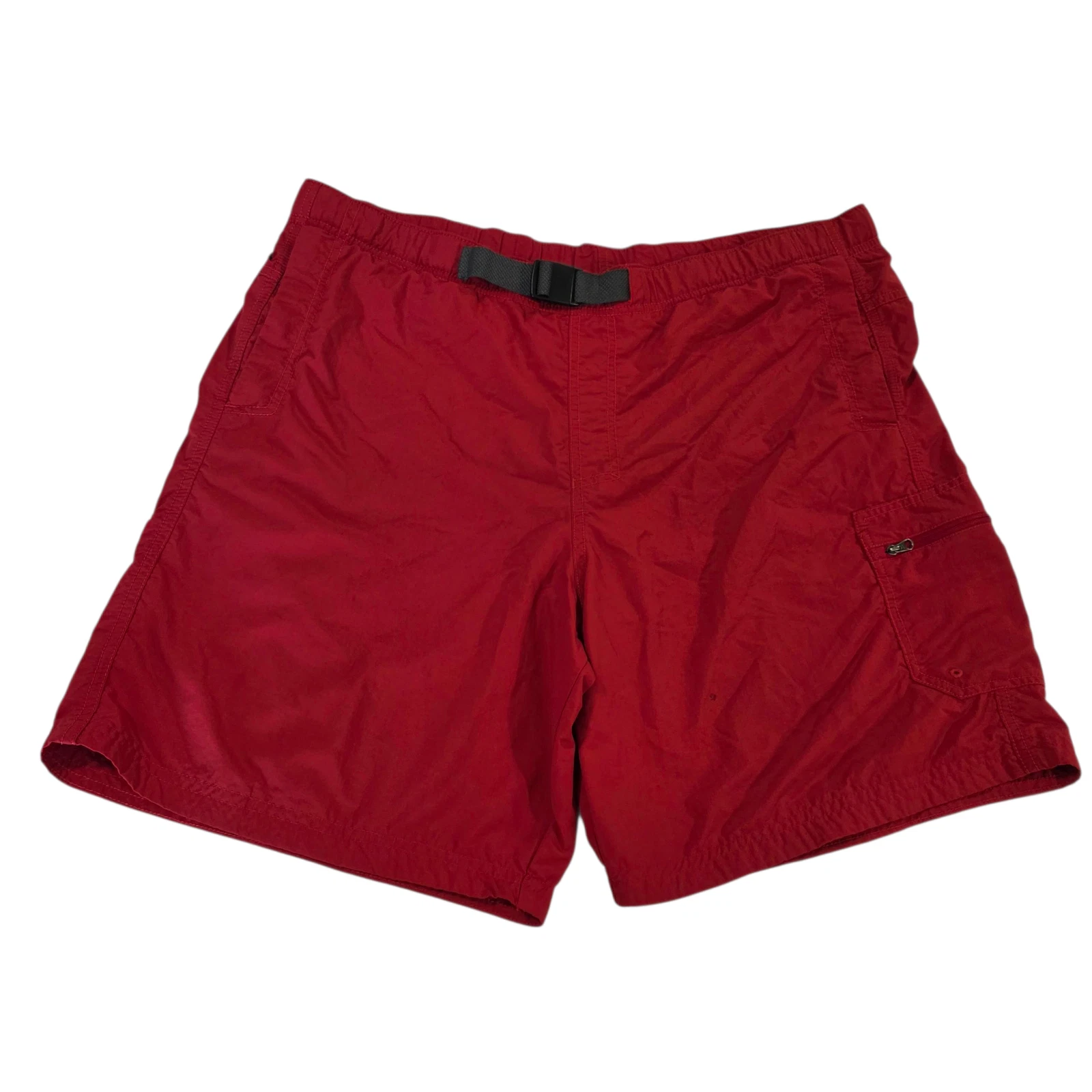 Columbia Mens Cargo Shorts Red L Omni Shade Sun Protection Belted Fishing Hiking