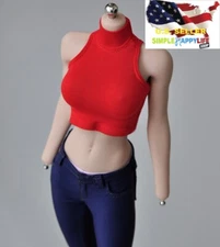 1/6 sleeveless turtleneck RED top for 12" female figure phicen Hot toys❶USA❶