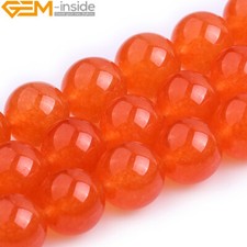 Smooth  Faceted Orange Jade Gemstone Round Beads For Jewelry Making Strand 15"