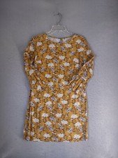 Old Navy Womens Dress XS Mustard Yellow Floral 3/4 Sleeve Round Neck Casual