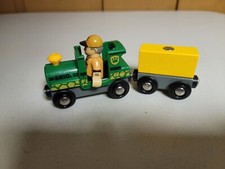 Brio World Wooden Railway Green Safari Train with Cargo Car  Figure