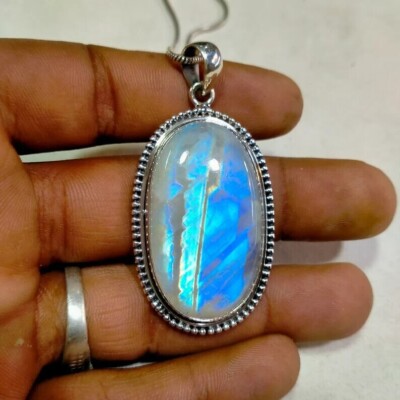 Beautiful Natural Moonstone Handmade Solid 925 Silver Birthday Gift Pendant PK03