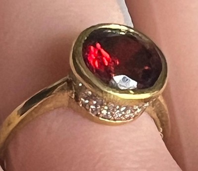 Echter Rubin & Diamant Ring 14K Gelbgold auf massivem 925 Pave' Gr. 7,25