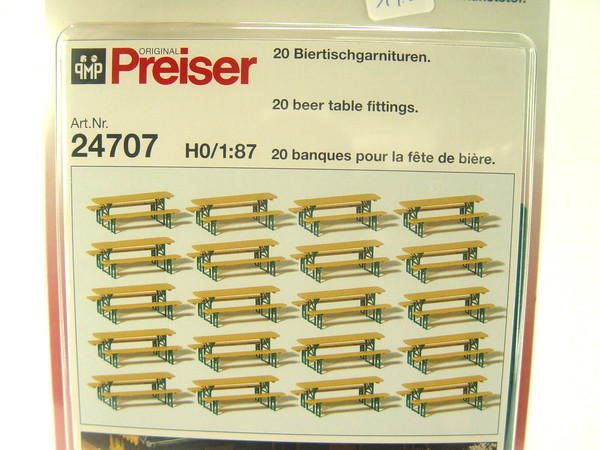 Biertischgarnituren - 20 Stck. Im Bausatz - Preiser Ho 1:87 - 24707 #E-image