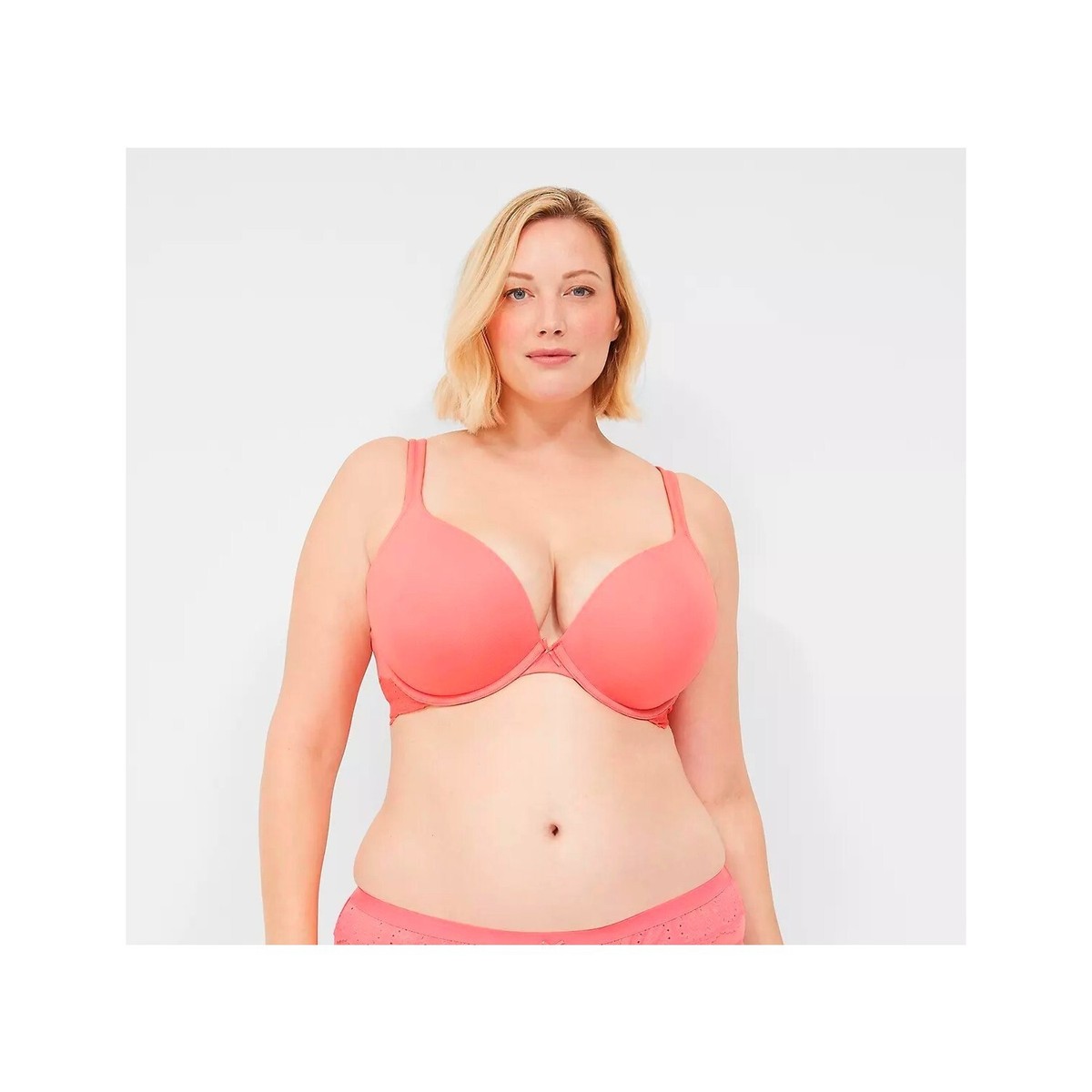 Lane Bryant Cacique Cotton Boost Plunge Bra With Eyelet Lace Trim