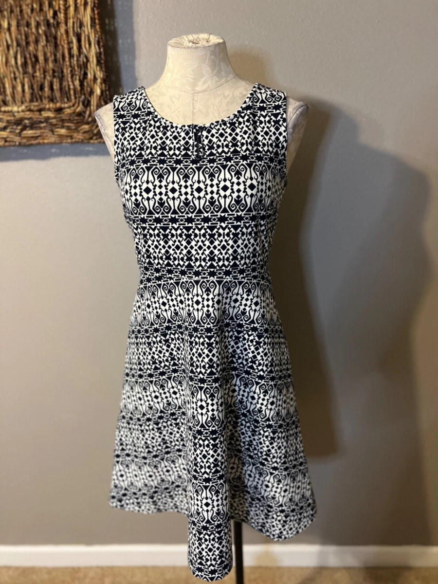 Talbots A Line Dress Petite Small PS Navy Blue White Stretch Washable NEW