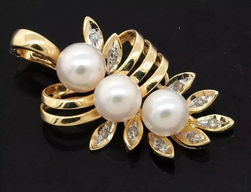 2Ct Round Cut Lab Created Diamond & Pearl Vintage Pendant 14K Yellow Gold Plated - Picture 3 of 9