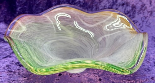 Murano Glassware Crystal Pastel Rainbow Swirl Art Glass Bowl 10.5” - Picture 8 of 8
