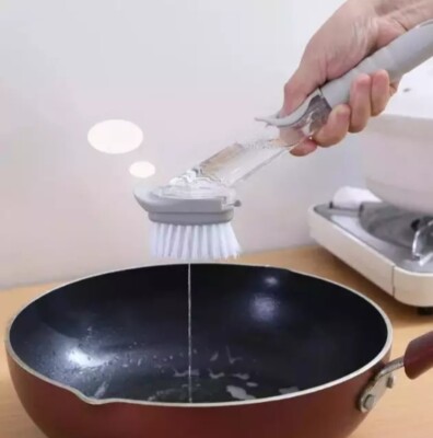 Soap Dispensing Dish Bristles Brushes Sponge Head Kitchen Clean Scrub Brush Set