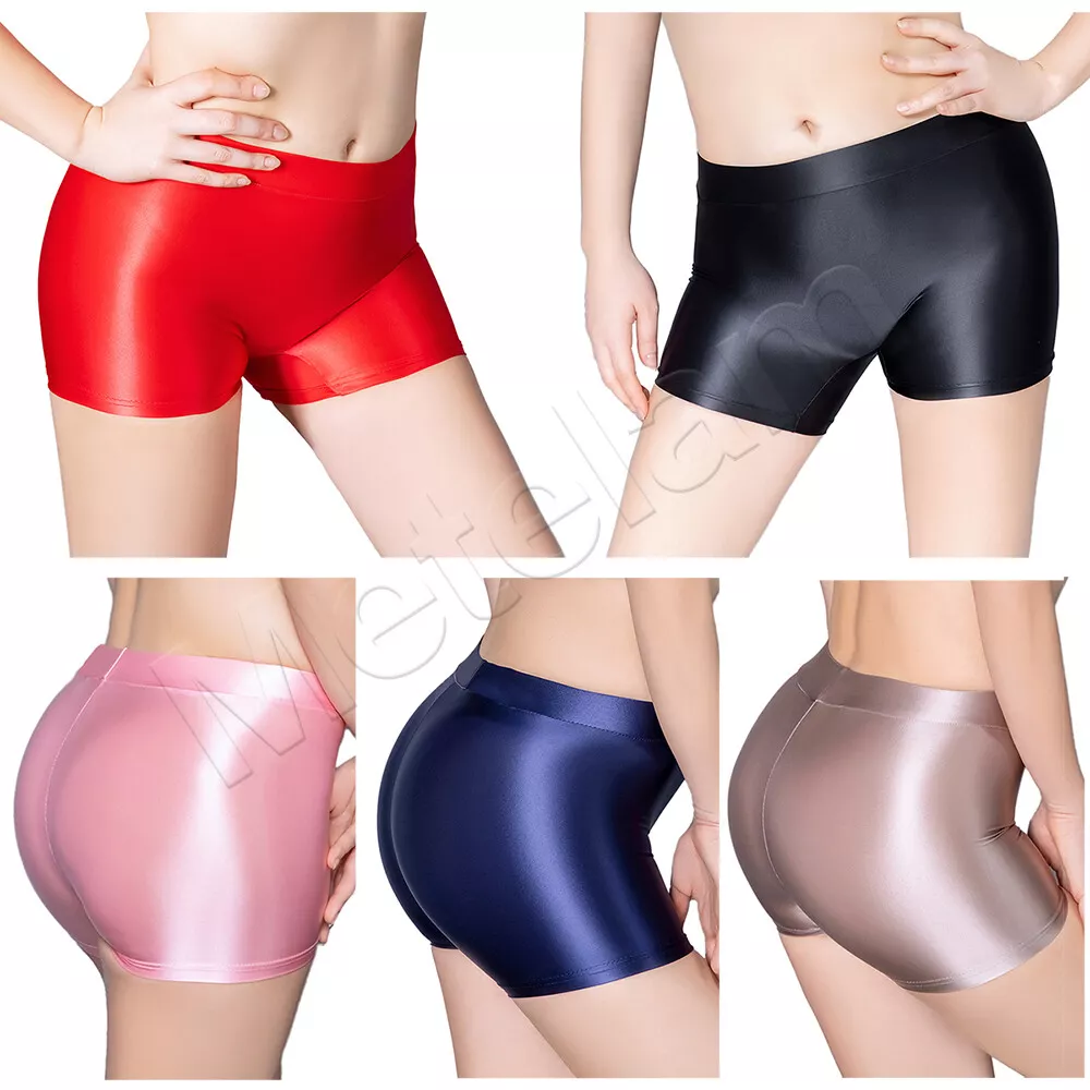 Plus Size Women Opaque Wet Look Leggings Shiny Satin Panties Gym