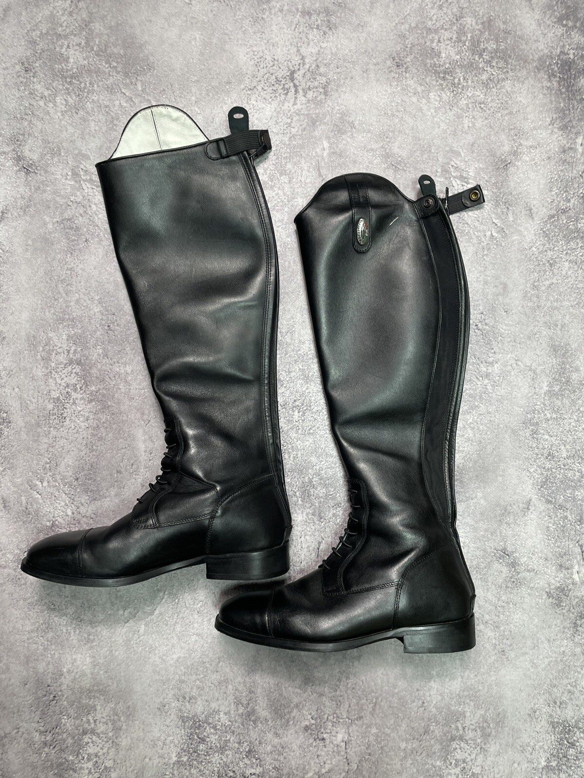 DeNiro TRICOLORE Black Leather Equestrian Boots Made In Italy 39-US 8.5 Size M