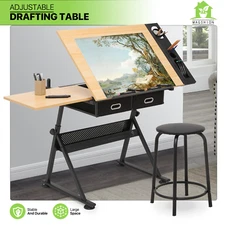 61"Drafting Drawing Table[STOOL+DRAWER]Adjustable Tabletop Painting Work Station