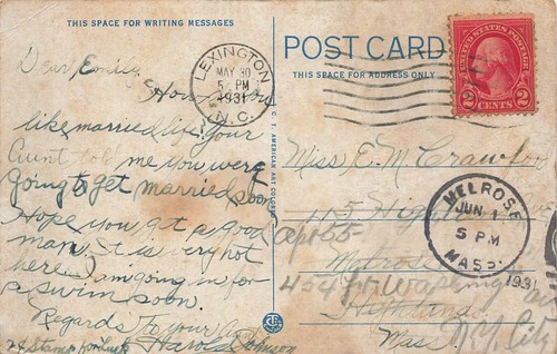 POSTKARTE Verwaltungsgebäude, Zweig National Waisenhaus, Lexington, NC - Bild 2 von 2