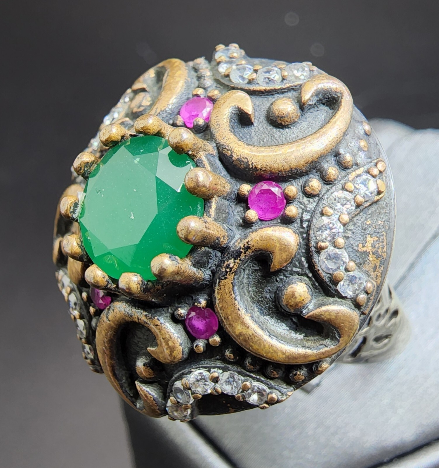 Sterling Silver 925 Ruby Emerald Corundum Poppy O… - image 5