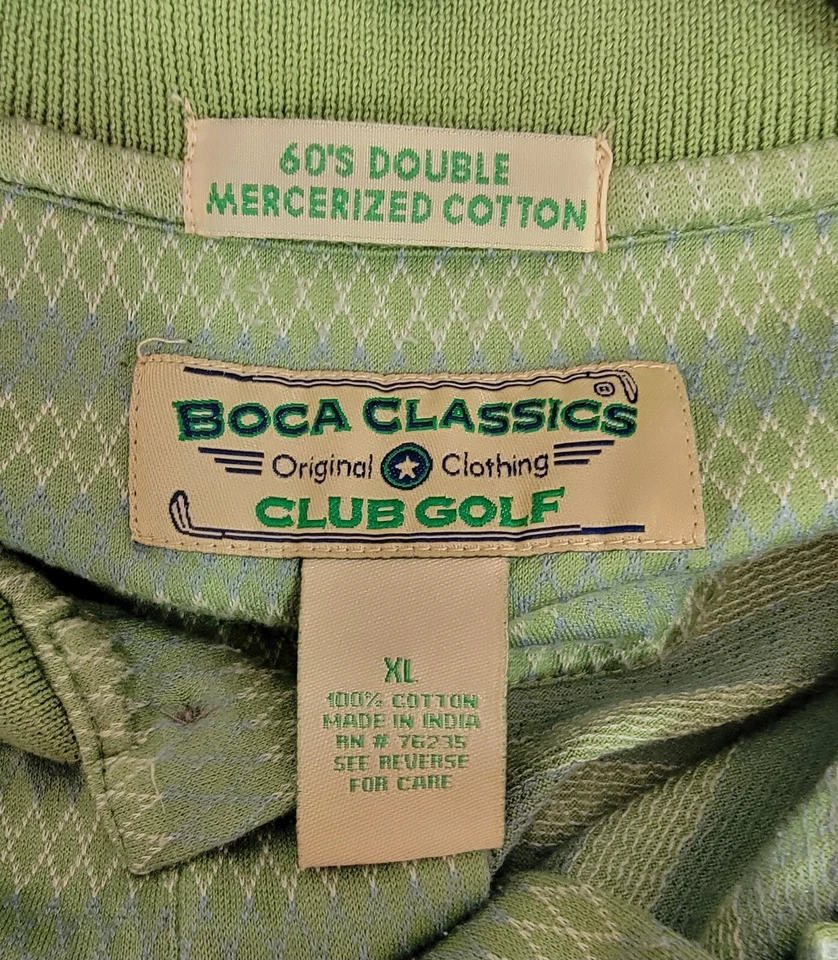 Camisa polo masculina extra grande XL verde taco de golfe listra preppy Boca Classics - Imagem 3 de 4