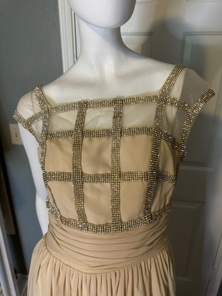 Vestido JJ's House Boda Ocasión Formal Marfil/Blanco Encaje Gasa Talla 8 Foto 3 de 4