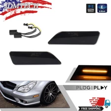 2x Smoke Front Side Fender Amber LED Marker Lights For 06-11 Benz W219 CLS-Class