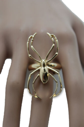 Mujeres Oro Metal Moda Joyería Anillo Banda Elástica Un Tamaño Grande Spider Insect - Imagen 10 de 12