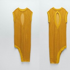 ZARA NWT SS22 MUSTARD YELLOW LONG ASYMMETRIC DRESS MESH ALL SIZES REF: 4770/003