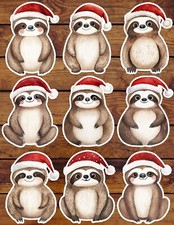 Christmas Sloth Die Cut Vinyl Stickers Set Scrapbooking Laptop Waterbottle