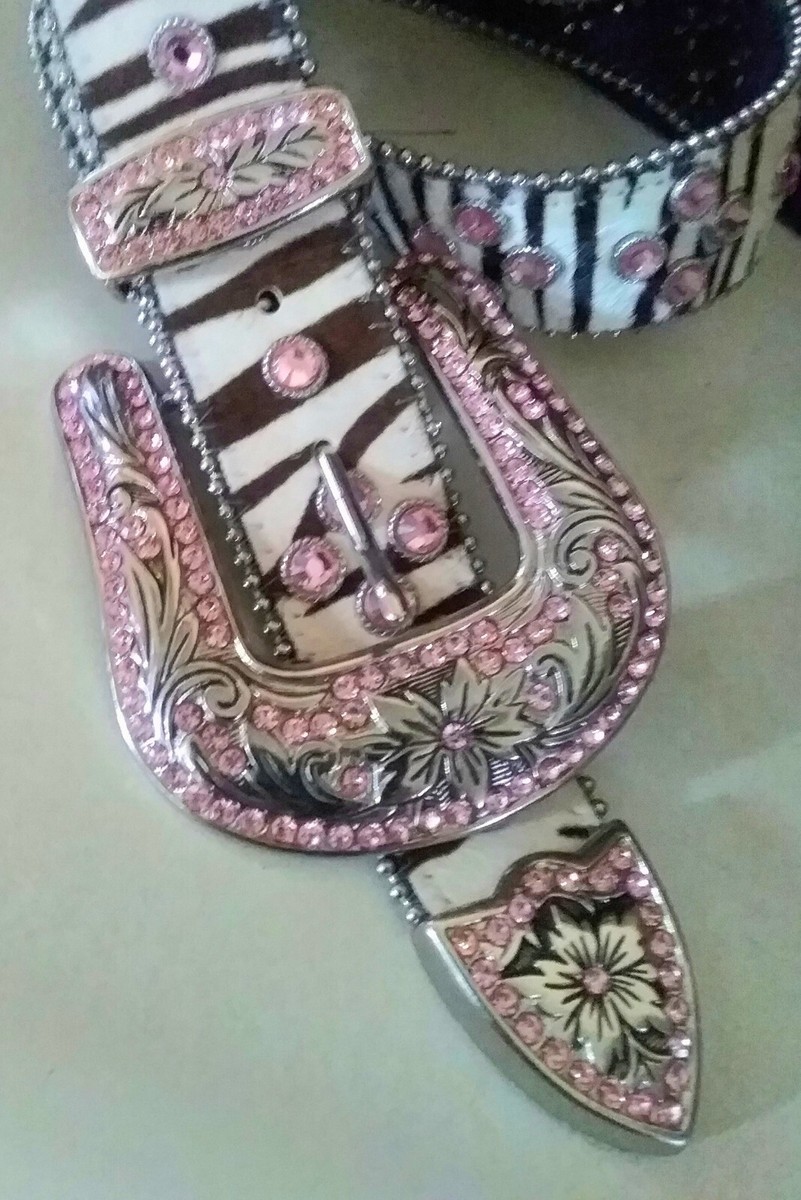 Zebra Stripe Pink Rhinestone Belt Buckle Bling BARBIE  display picture 1