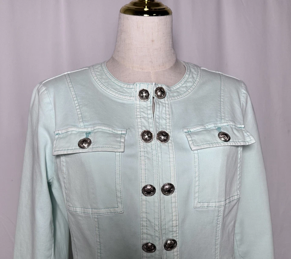 Chaqueta Blazer Mujer White House Black Market 12 Denim Militar Azul Claro” Foto 2 de 4