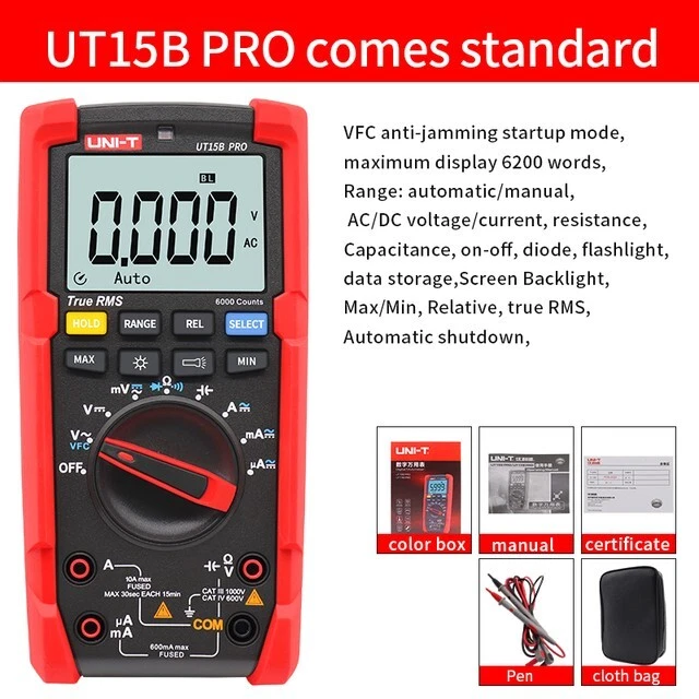 UNI-T True RMS Multimeter  Auto Range AC DC Volt Amp OHM Cap VFC Tester 15B PRO - Image 2 of 4