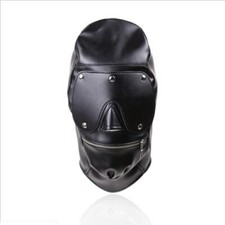 Soft Faux Leather Bondage Hood Mouth Gag Blindfold Full Head Face Mask HOT