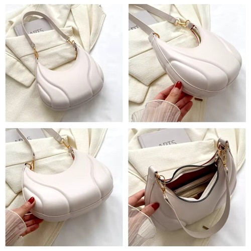 Solid Color Handbags Maillard-Style Shoulder Bag Elegant Women Bag for Girls - Picture 11 of 18