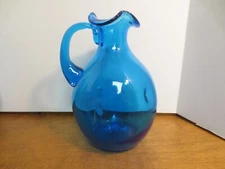 BLENKO Blue Pitcher / Decanter - Pinched sides - Open Pontil - MCM 