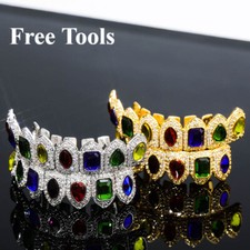 Punk Teeth Grillz For Men ICED Diamond Fake Grills Vampire Fangs Hip Hop Cosplay