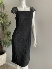 Tea berry Black Lace Lined Short Sleeve Fitted Dress Ladies 12
