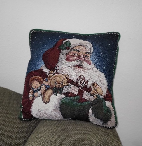 Vintage Tapestry Christmas Santa Claus  Pillow 15 X 15" - Picture 3 of 8