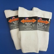 Extra Wide Socks Medical Diabetic Athletic Socks, Size Med 8-11.5 WHITE 3-Pack