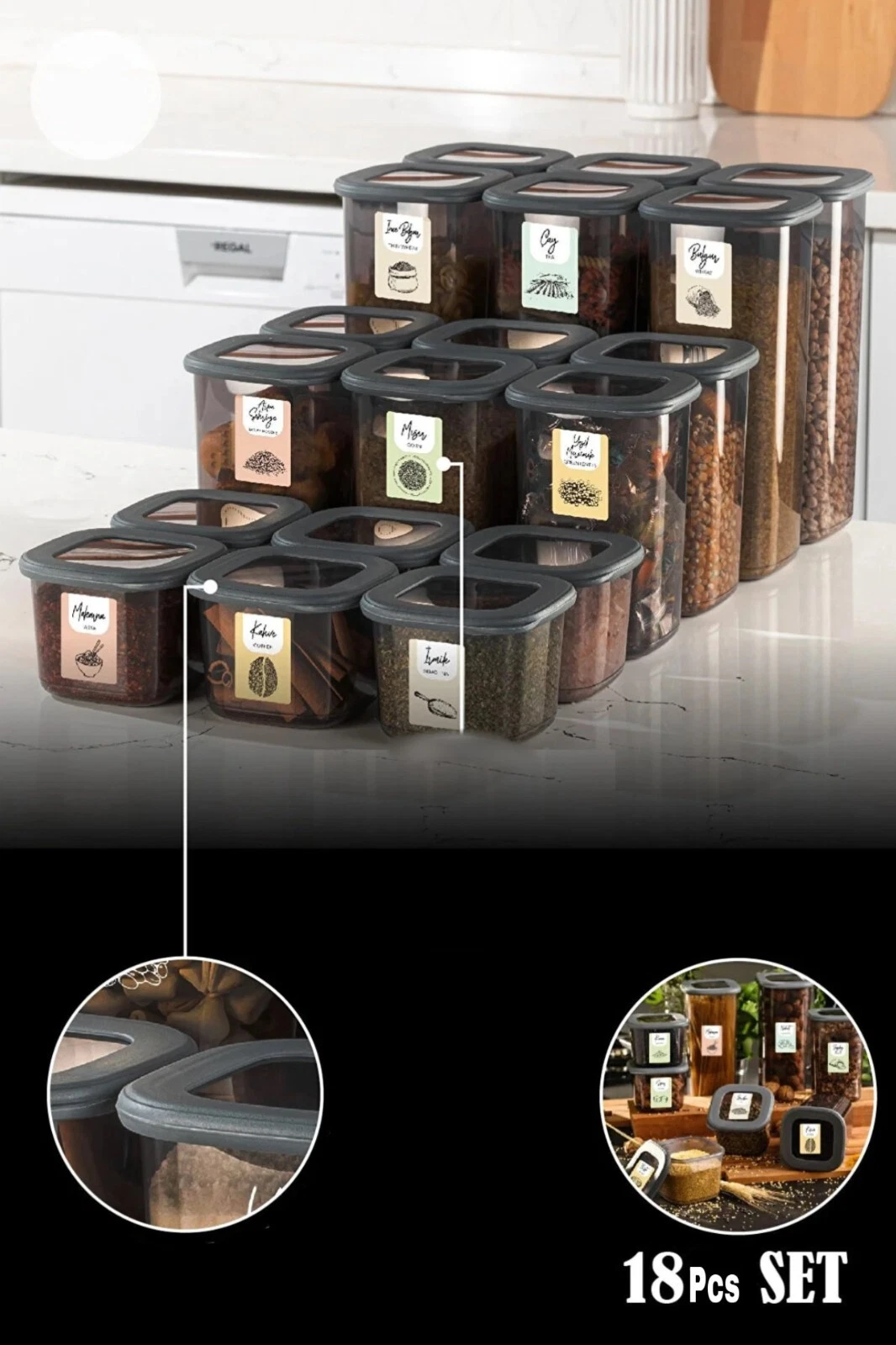 18 Cereal Containers Airtight Food Storage Containers-Stackable-BPA FREE+Lids
