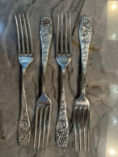 Set of 4 Silver Plated Dinner Forks A F Towle & Son Swirl Pattern - Picture 3 of 7