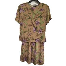 Vintage Sag Harbor Floral Top / Midi Skirt 2pc Set Women  s Size M