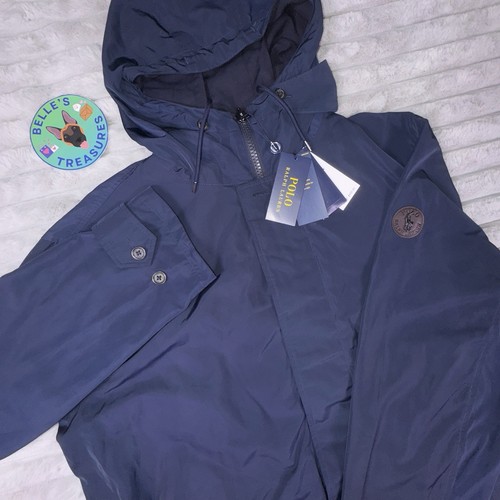 Polo Ralph Lauren Large Navy Reversible Traveler Coat Hooded Rain Jacket Golf