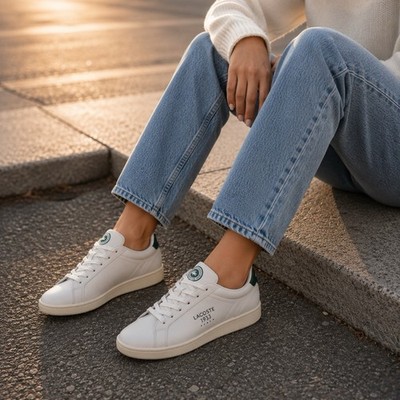 Lacoste Carnaby Pro Heritage Golf Club White/Green Leather Sneakers  Women's 8