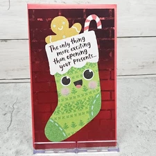 American Greetings Christmas Gift Card Money Holder 4x8 Stocking Red Foil
