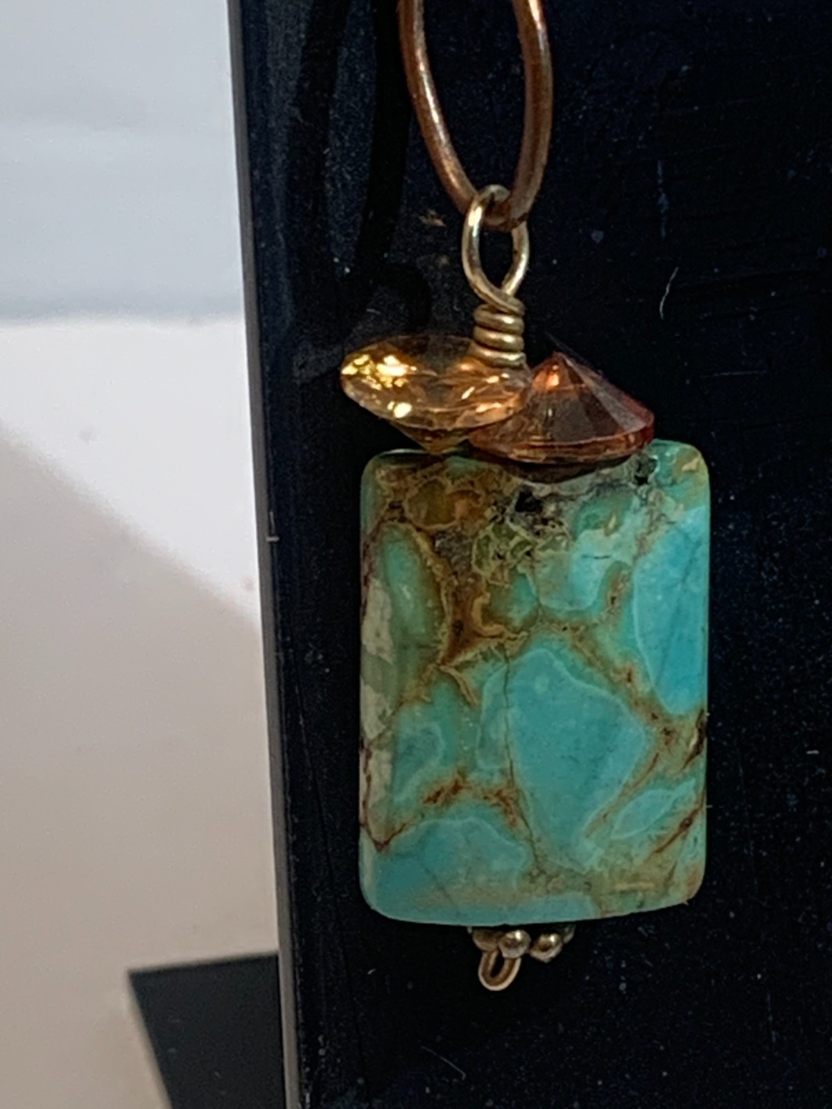 Faceted Turquoise earrings, Rectangular, pierced … - image 6