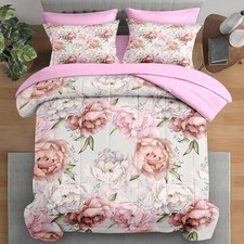 Comforter Set Queen Size, Floral Botanical Flower 7 Pcs Bedding for Kids and