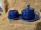 Fiestaware Homer Laughlin Cobalt Blue Creamer Sugar Bowl Lid Tray  4Pc Set