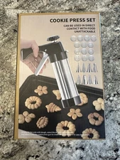 Cookie Press for Baking, Stainless Steel Spritz Christmas Cookie Press Maker Gun