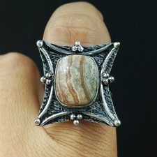925 Sterling Silver Natural Rhodochrosite Gemstone Handmade Ring Size-7.5 US 