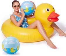 3 Pcs Inflatable Duck Pool Float Set, Include 40" Large Duck Swimming Ring, 2 Pc